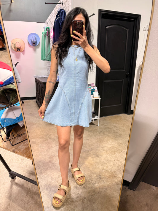 Blue Skies Open Back Denim Dress