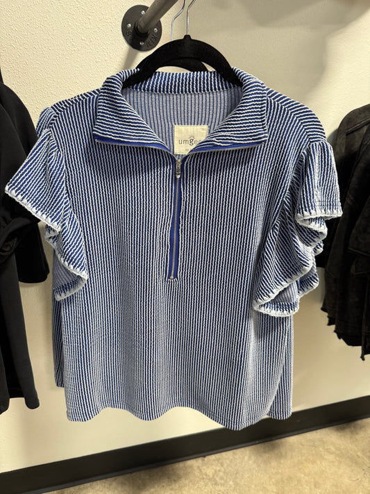 umgee blue half zip top