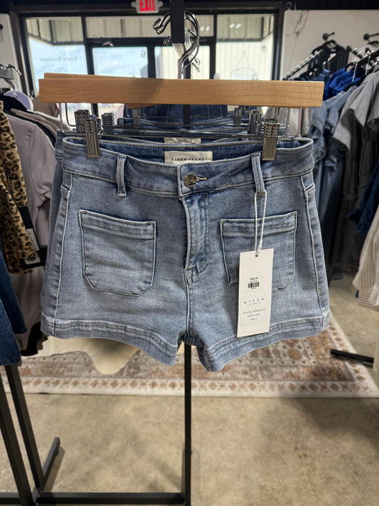 risen high rise front welt pocket shorts