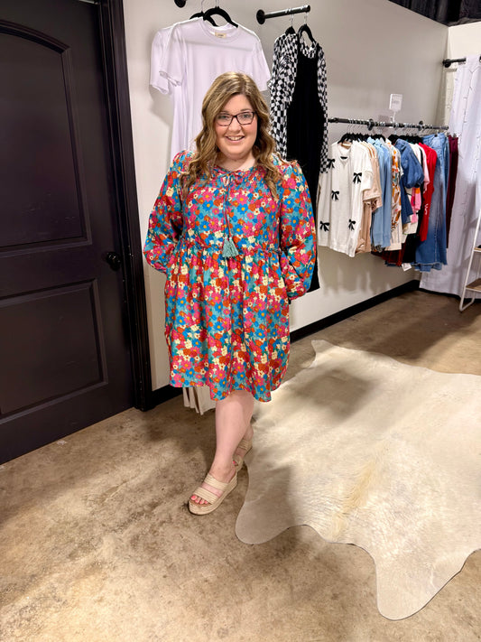 Plus Size Floral Print Shirred Ruffle Tiered Mini Dress