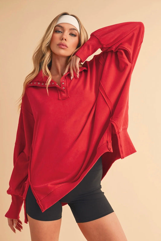red henley sweatshirt