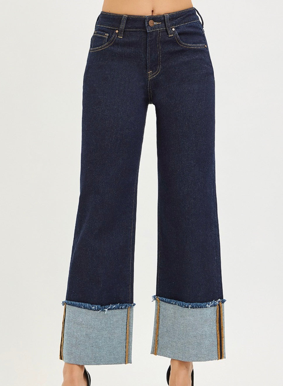 Mid Rise Wide Cuffed Jeans