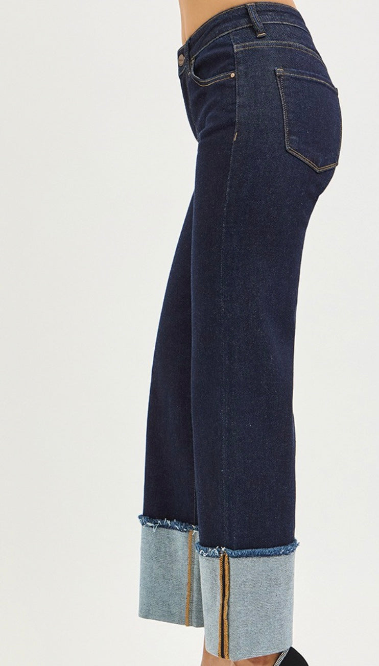 Mid Rise Wide Cuffed Jeans
