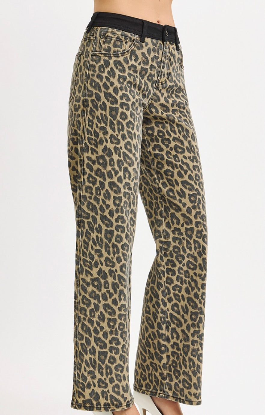 High Rise Leopard Print Denim