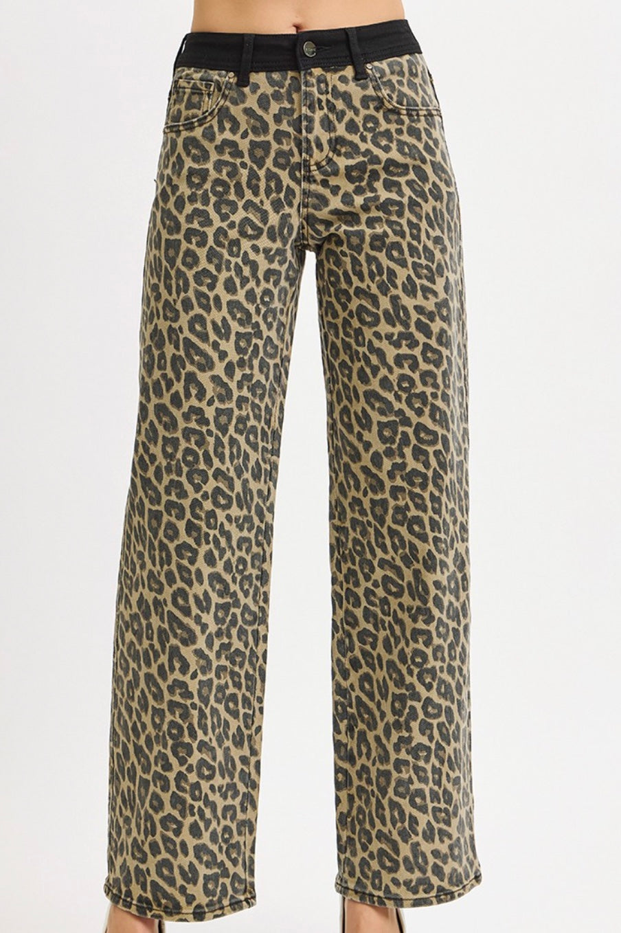 High Rise Leopard Print Denim