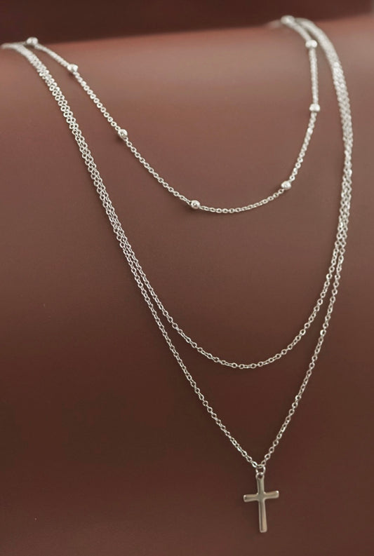 STAINLESS STEEL LAYERED CROSS NECKLACE
