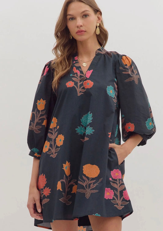 Black Floral Mini Dress