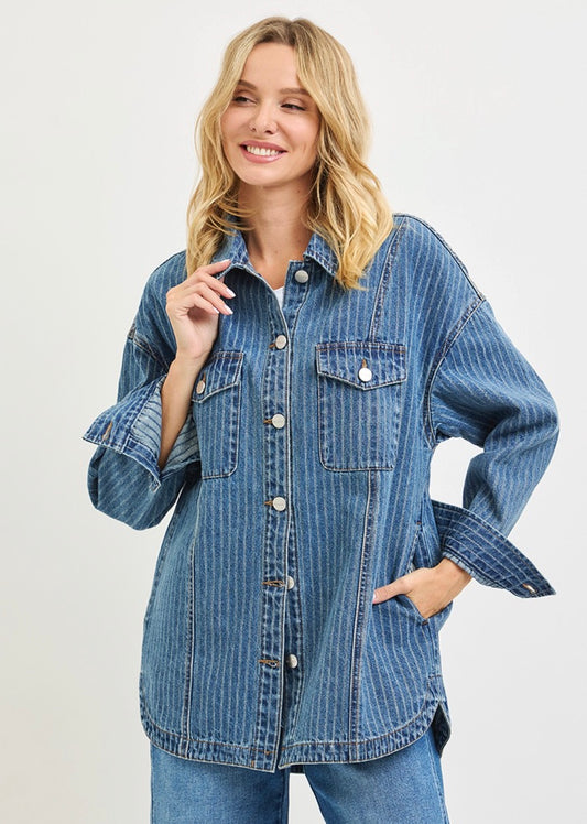 Oversized Striped Denim Shacket
