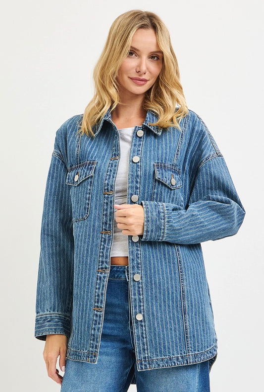 Oversized Striped Denim Shacket