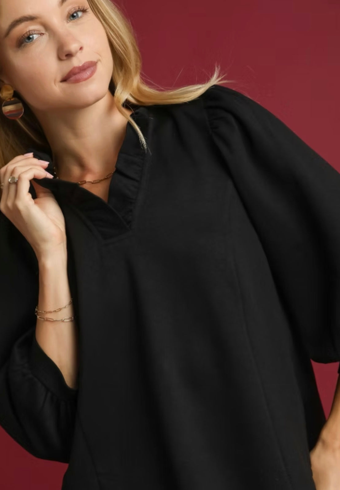 Ruffle Neck Blouse with Puff Sleeves