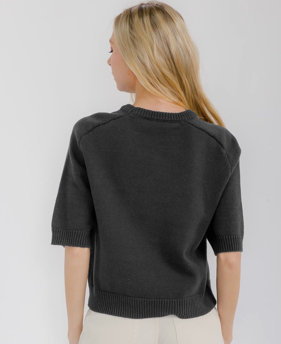 Navy Charcoal Short Sleeve Sweater Top