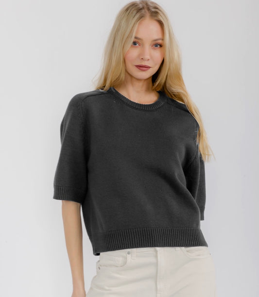 Navy Charcoal Short Sleeve Sweater Top