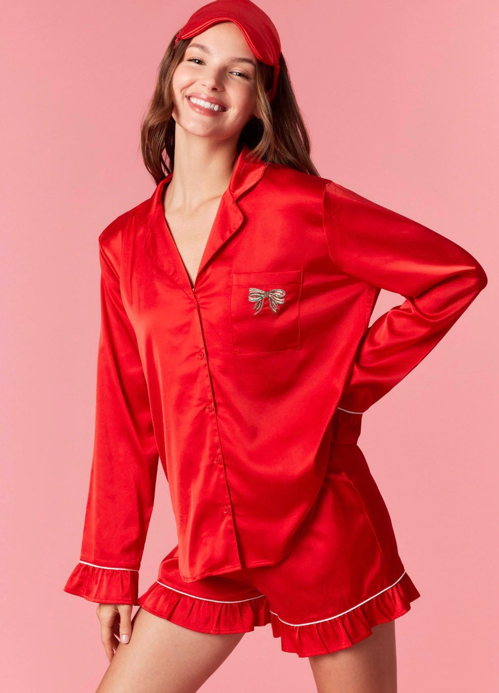 Red Satin Holiday Pj Set