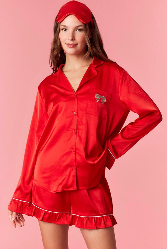 Red Satin Holiday Pj Set