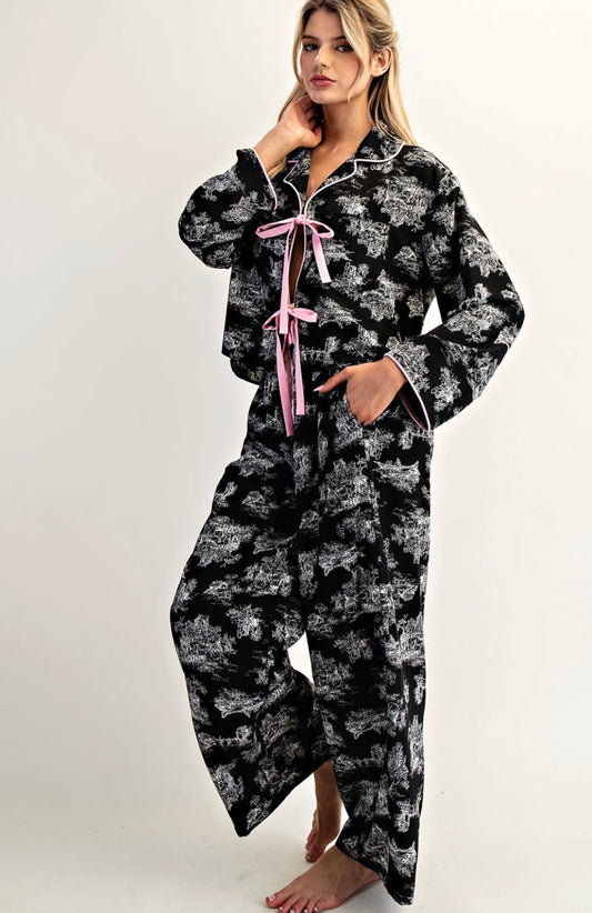 Printed Pajama Tie Bow Set