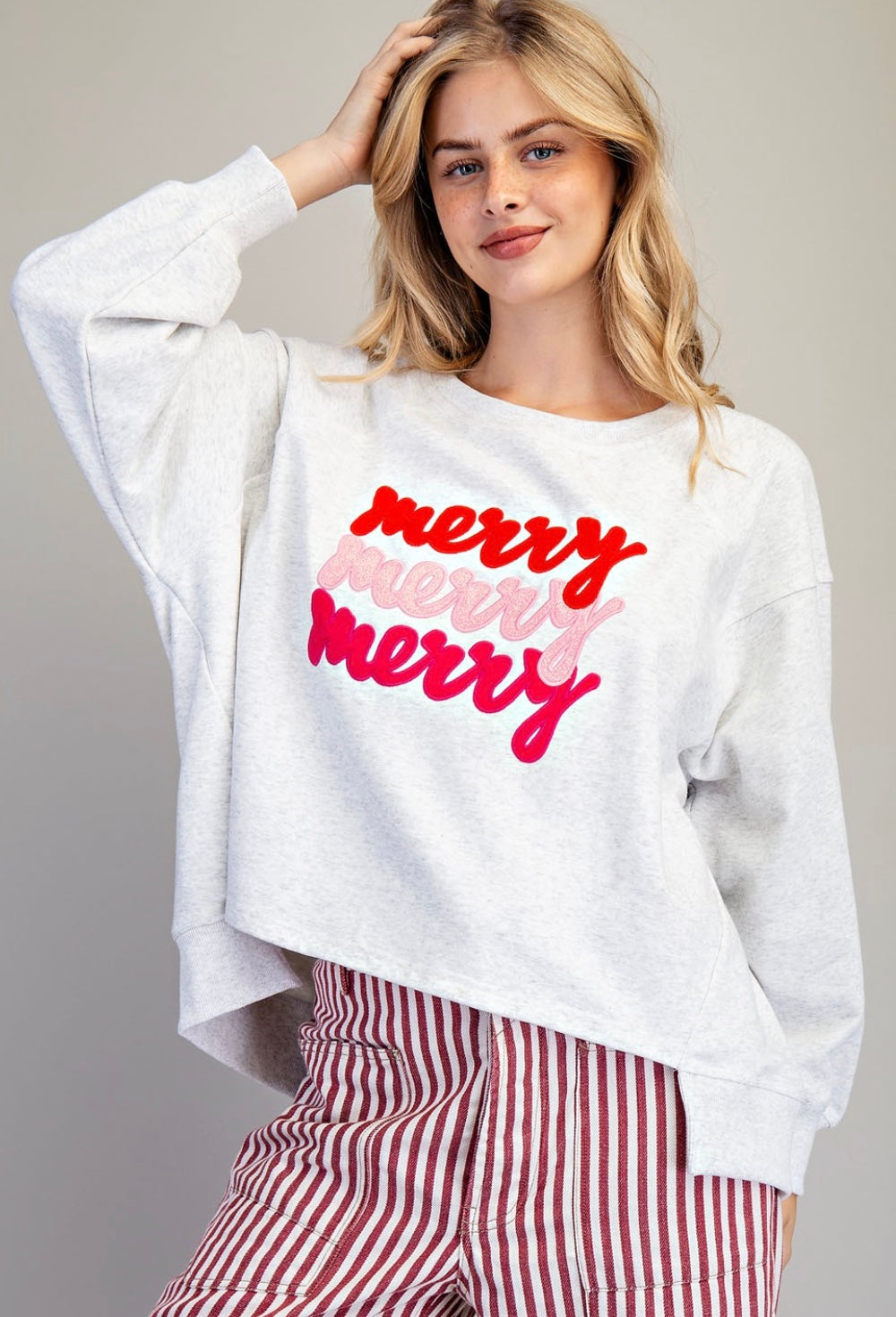 Merry Embroidered High-low Pullover Sweatshirt