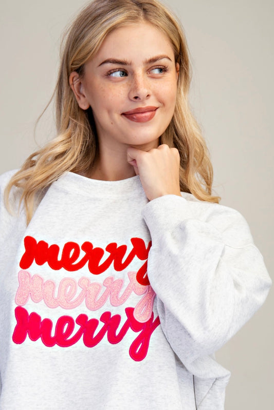 Merry Embroidered High-low Pullover Sweatshirt