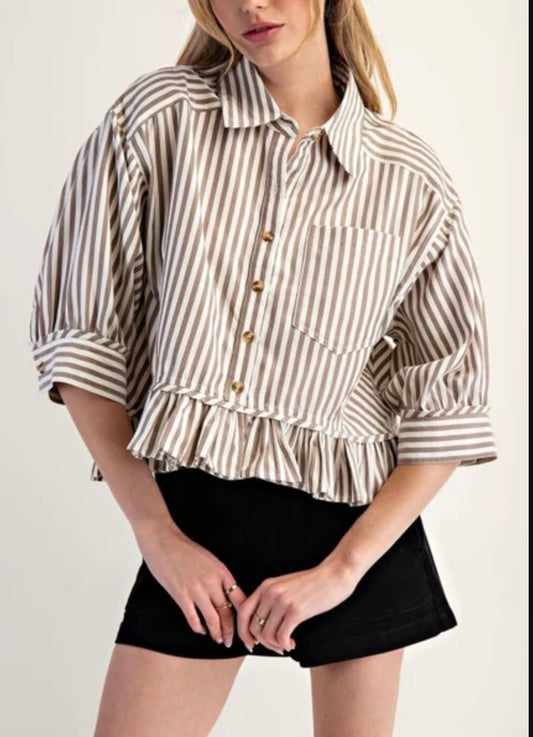 Striped Ruffle Hem Top
