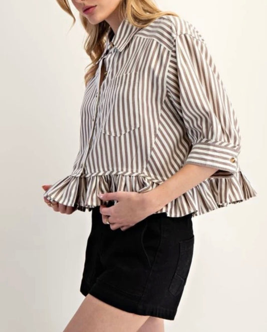 Striped Ruffle Hem Top