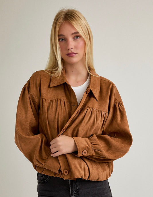 Shirring Detail Suede Jacket