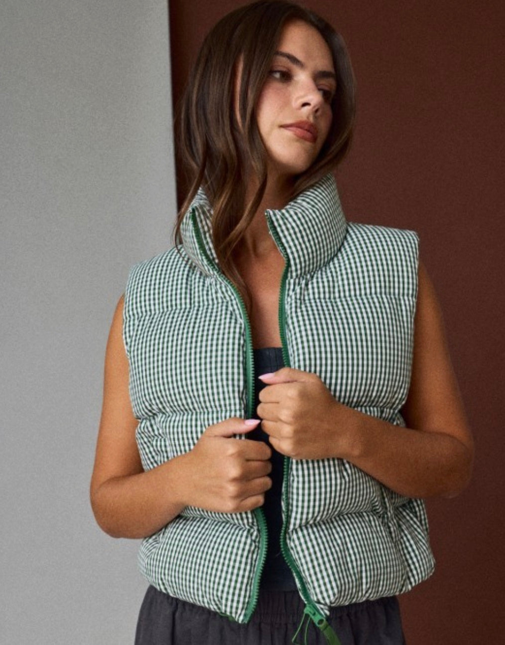Gingham Puffer Vest