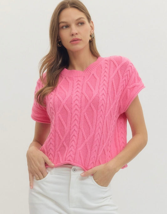 Pink Cable Knit Top