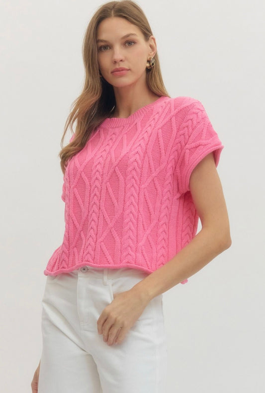 Pink Cable Knit Top