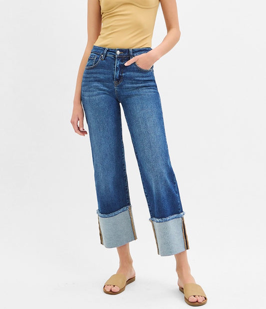 Risen Mid Rise Crop Wide Cuffed Jeans