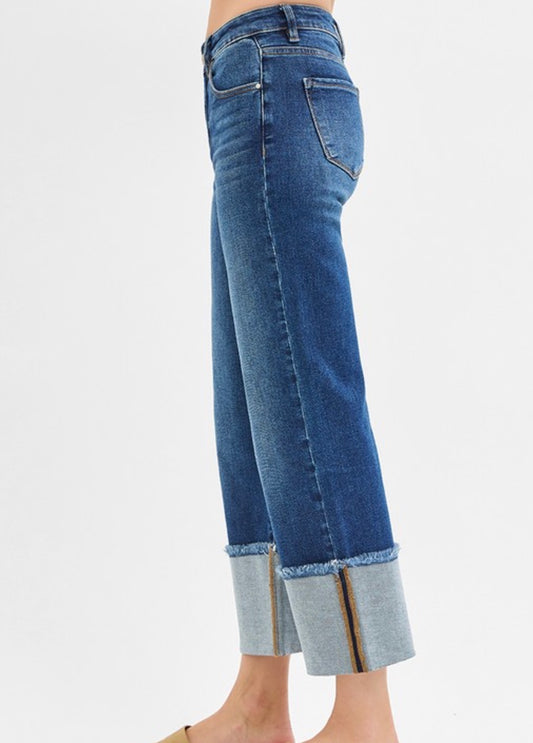 Risen Mid Rise Crop Wide Cuffed Jeans