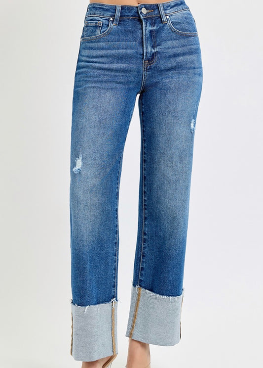 Risen High Rise Ankle Wide Cuffed Jeans