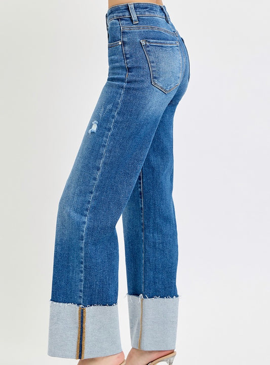 Risen High Rise Ankle Wide Cuffed Jeans