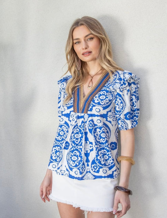 She + Sky Blue Printed Top