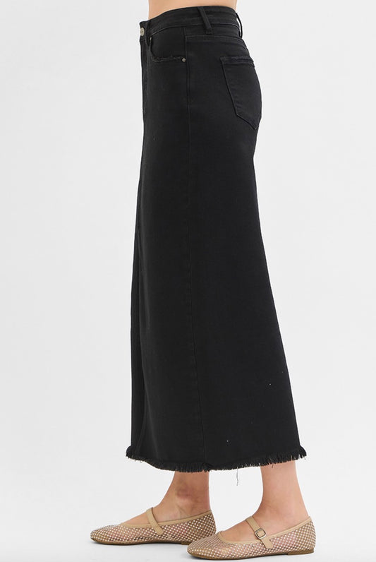 RISEN Black Denim Midi Skirt