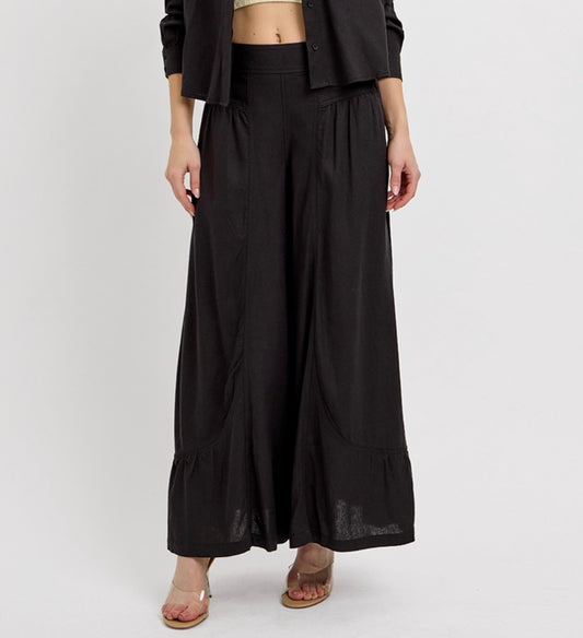 Shirring Detail Linen Pants