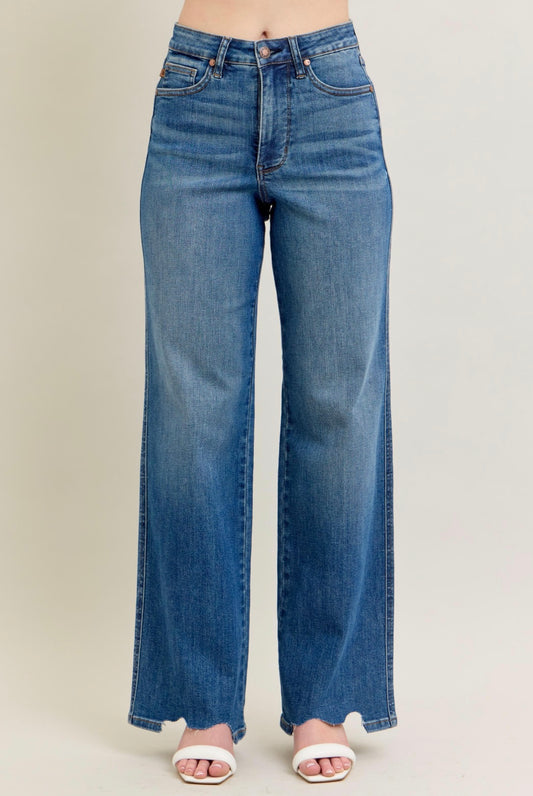 High Waist Destroyed Hem Wide Leg