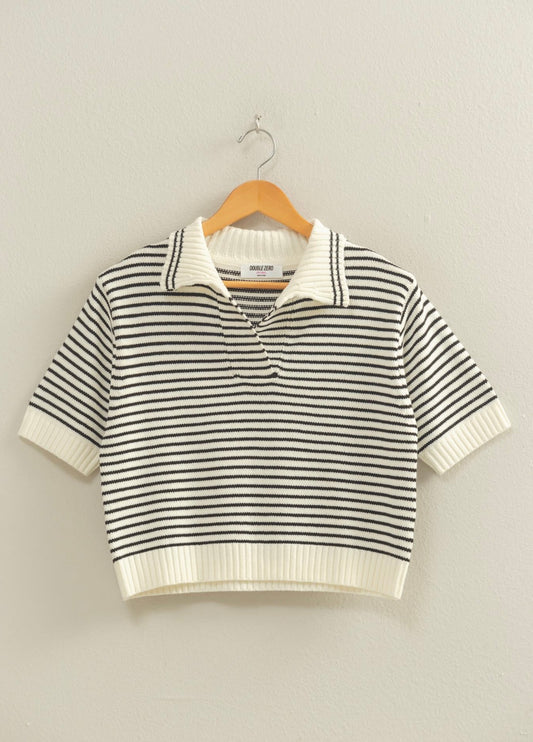 Striped Collared Knit Top