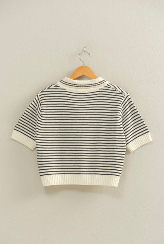 Striped Collared Knit Top
