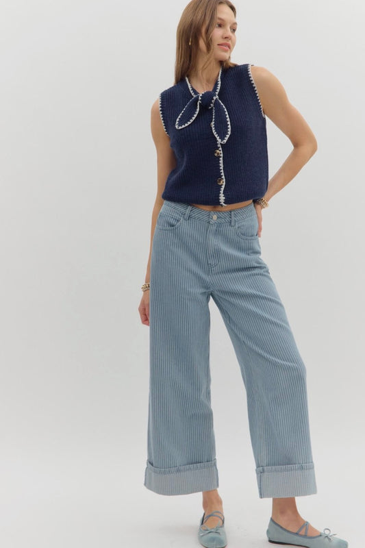 Mid-Rise Striped Ankle Pants