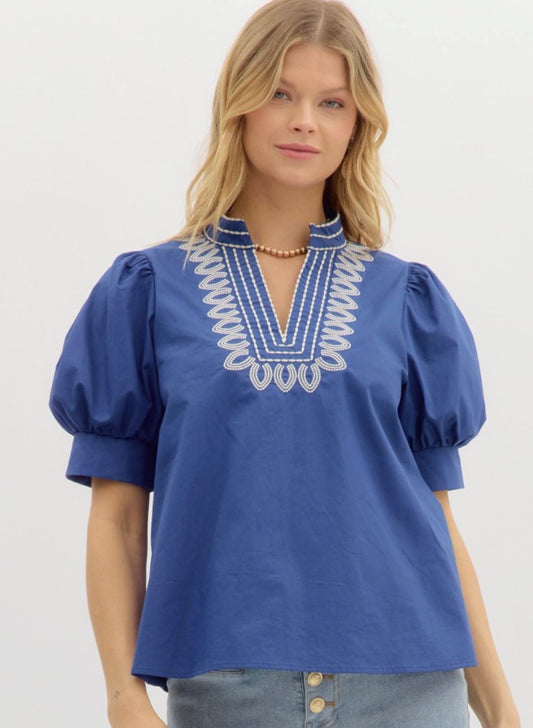 Indigo Puff Sleeve Top