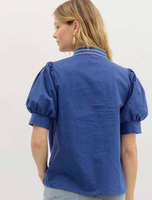 Indigo Puff Sleeve Top