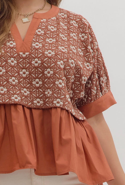 RUST Contrast Babydoll Top