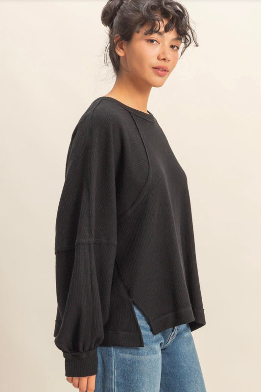 Waffle Long Sleeve Casual Top