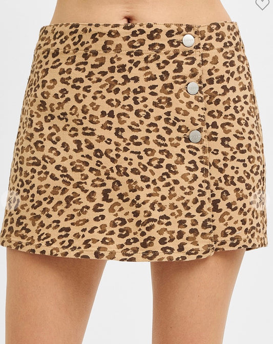 risen high rise button down skort camel