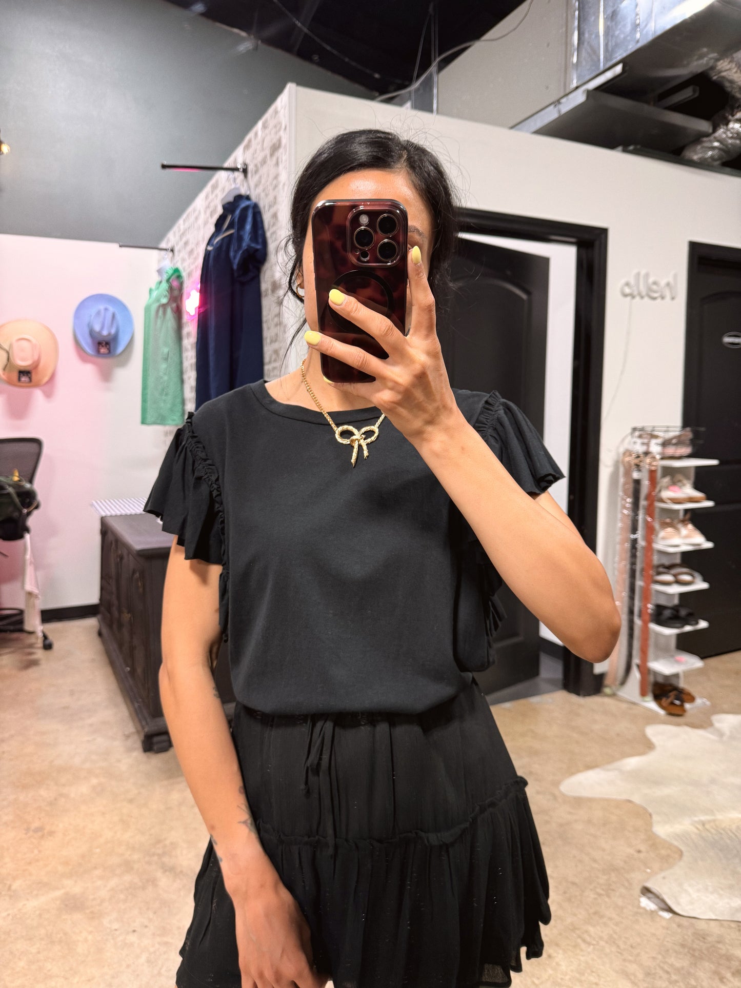 W+M Black Ruffle Shirt
