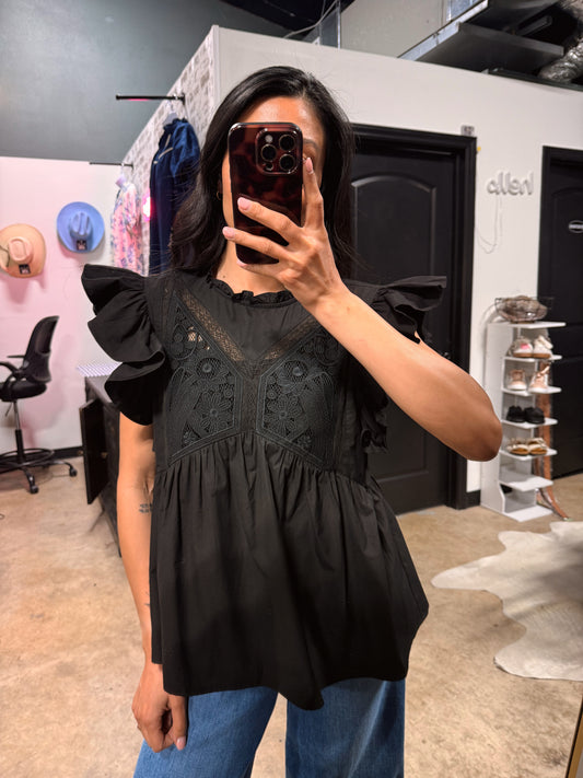 Ruffle Sleeve Lace Top