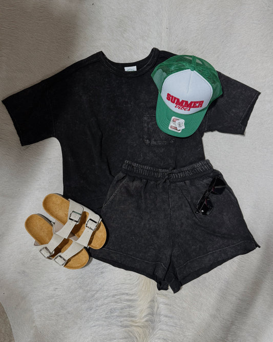 very j black short set