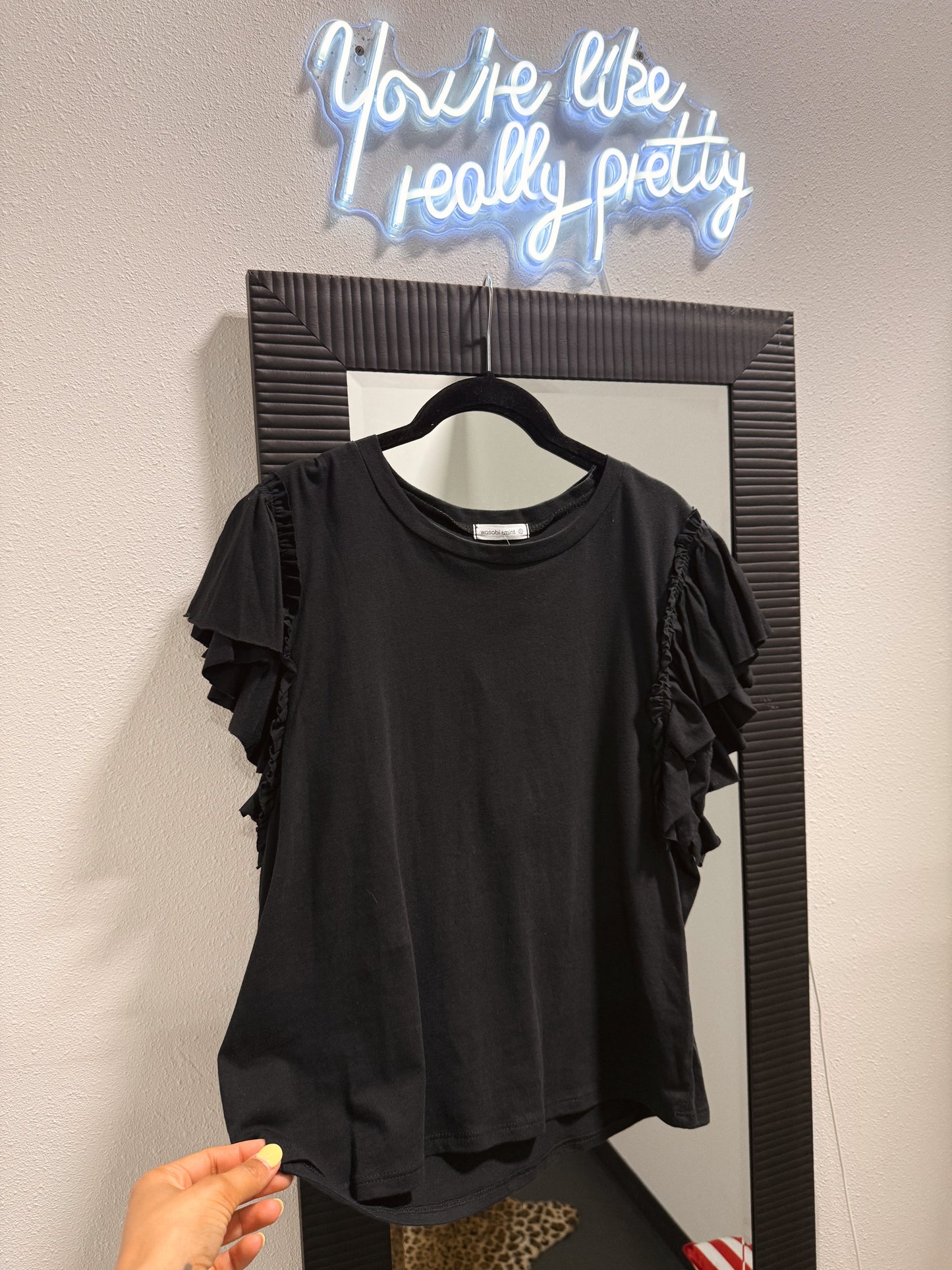 W+M Black Ruffle Shirt