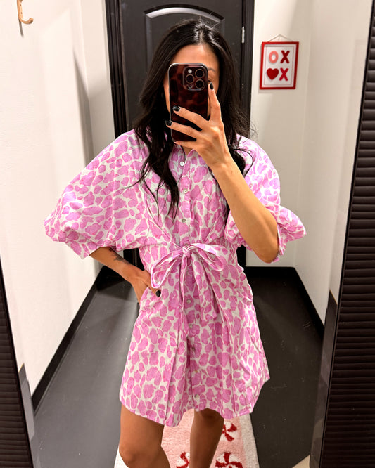 Pink and White Abstract Dress