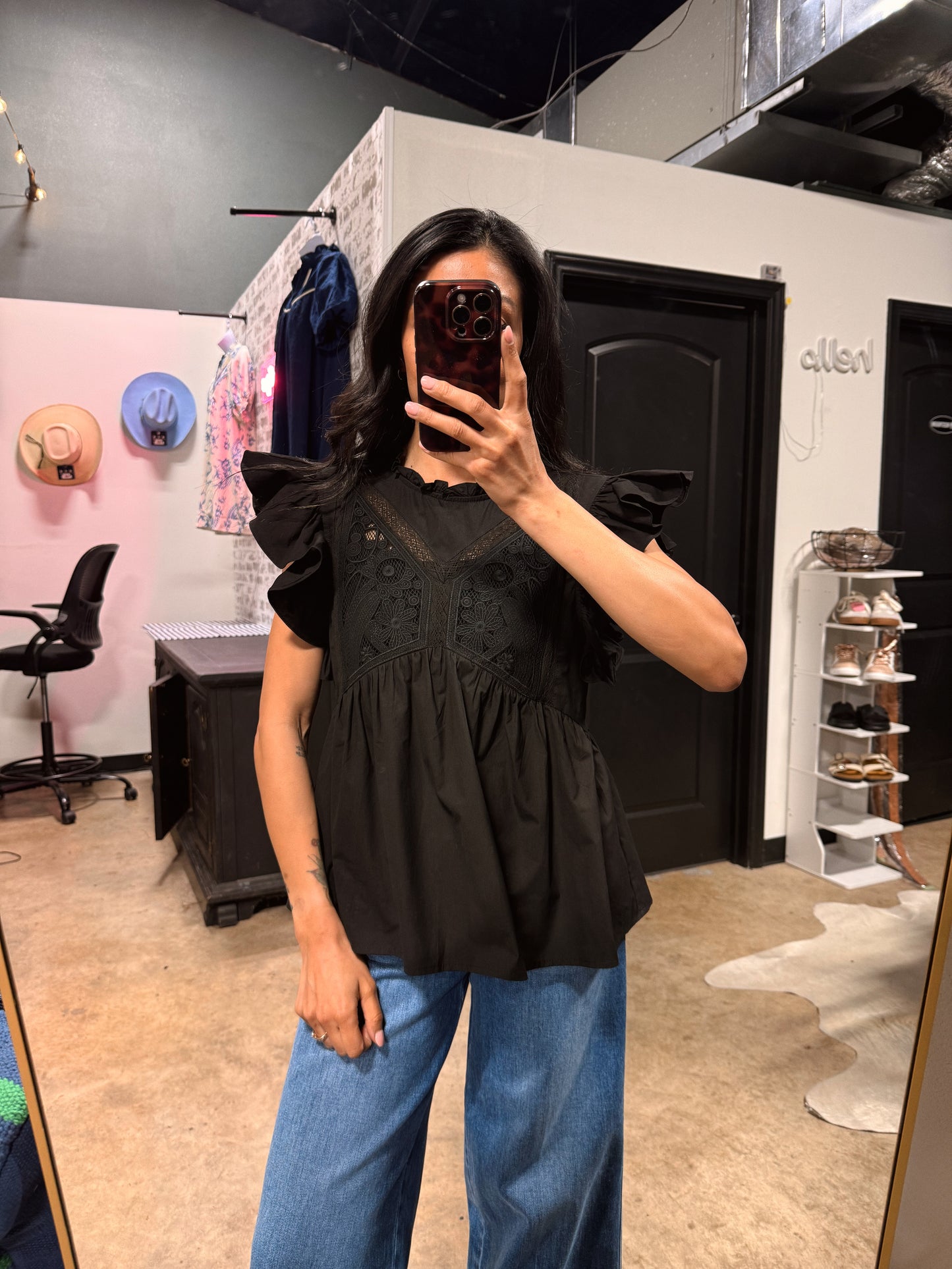 Ruffle Sleeve Lace Top