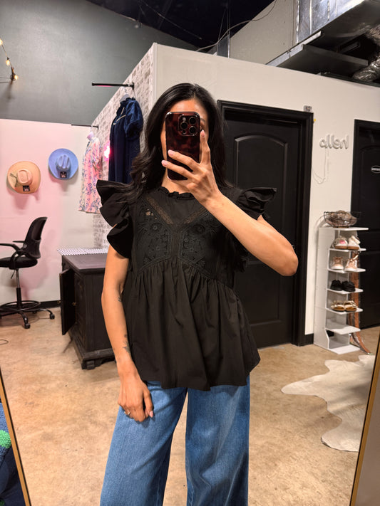 Ruffle Sleeve Lace Top